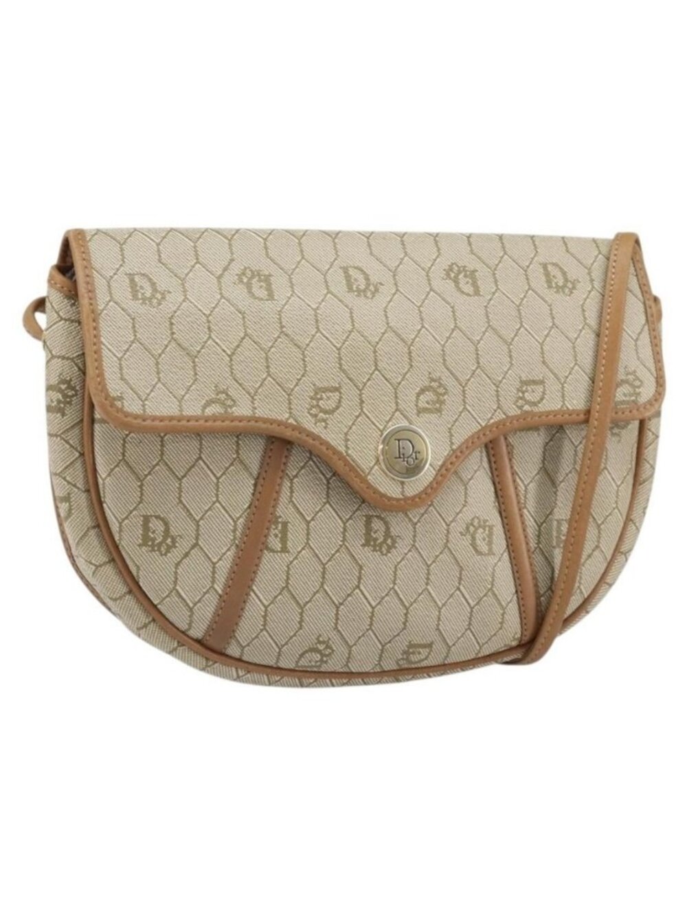 Authentic Christian Dior Honeycomb Canvas Shoulder Bag PVC Beige Gold - Picture 1 of 16